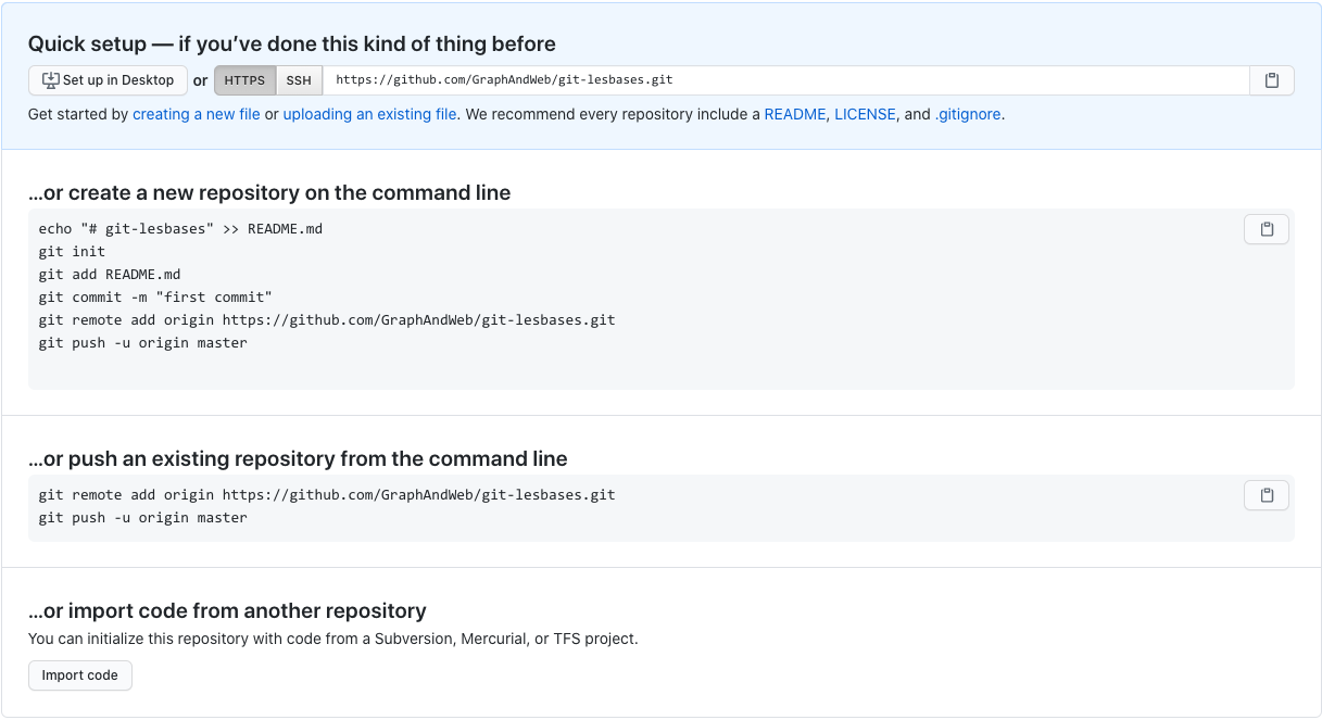 Option d'un dépôt vide sur Github